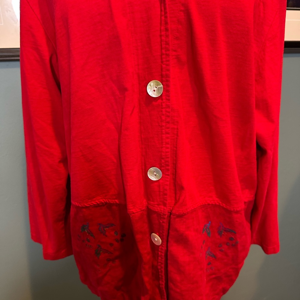 Cactus Red Button-Up Blouse Leaves Design - Picture 3 of 8